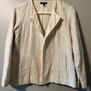 Women’s Eileen Fisher Cream Ivory Open Blazer Jacket Textured XS Cotton